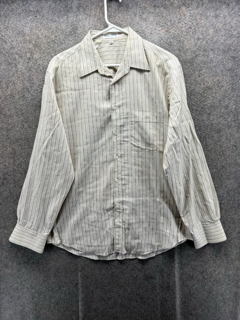 Giorgio Armani Dress Shirt Mens 16 34/35 Beige Stripe Classic Fit Long Sleeve